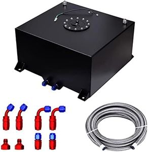 15 Gallon Fuel Cell 60L Universal Gas Tank with Level Sender & 6AN Fuel Line Kit,Aluminum Polished Racing Street Drift Strip Fuel Tank with Quick Release Fuel Cap,Black