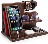 TESLYAR Gifts for Men Wood Phone Docking Station Fathers Gift Nightstand Desk Organizer Gifts for dad Gifts for him Birthday Anniversary Xmas Gifts Mens Gift Ideas Key Holder Wallet Stand (Wenge)