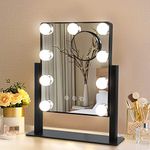 Hollywood Lighted Vanity Makeup Mirror with Lights, Depuley Plug-in Light Up Mirror with 9 Dimmer Led Bulbs Smart Touch Control 3 Color Lighting Modes, Detachable 10X Magnification 360Ã‚°Rotation(Black)