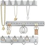 BELLE VOUS 3 Pack of Metal Necklace Jewellery Holders - Set of 3 Self Adhesive Wall Mounted Hooks & Pegs - Hanging Display Organiser - Necklaces, Ring, Bracelets & Earrings Storage Holder