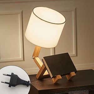 Elinkume® Creativa lampada da scrivania robot, mensola regolabile lampada da comodino in legno con paralumi in tessuto E27 vite per bambini camera da letto ufficio soggiorno illuminazione decorativa