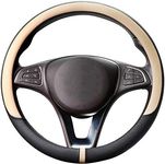 COFIT Breathable Car Steering Wheel Cover Universal Microfiber Leather Protective Wrap Size M 37-38cm Black and Beige