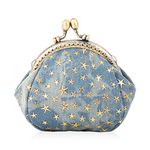 Oyachic Five-Pointed Star Coin Purse Denim Change Pouch Wallets Buckle with Kisslock Clasp Coin Holder Clutch Handbags for Women Ladies (Blue)