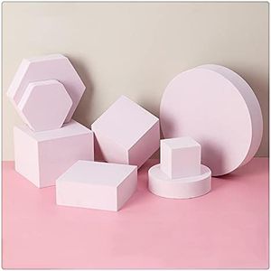 GISELA D 8Pcs Photography Background Props Hard Foam Shapes for Lipstick, Jewelry, Cosmetics, Makeup Tools, Food; Geometric Cube Photo Props for Products(Pink)