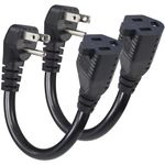 KUNCAN Short Power Extension Cord - Low Profile Wall Head 6 Inch 14AWG/3C SJTW Heavy Duty Extension Cable for Indoor/Outdoor, 90-Degree Flat Plug 15A/125V 1875W NEMA 5-15P to NEMA 5-15R, Black 2-Pack