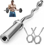 EZ Curl Bar Olympic,47” Strength Training EZ Bar for Weight Lifting,Hip Thrusts,Biceps, triceps, Back/Leg Muscle Exercise,Chrome Curling Bar for 2 Inch Weight Plates,with 2 Spring Collars