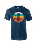 Trenz Shirt Company Distressed Retro Circle Upside Down Pineapple Adult Unisex Short Sleeve T-Shirt, Heather Navy, Large