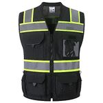 JKSafety Hi-Vis Black Surveyor Safety Vest for Men Women High Visibility Reflective Construction Vest Mesh Cushioned Collar Heavy Duty PPE Inner Pockets ANSI/ISEA Compliant(188-Black L)
