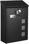 SONGMICS Post Box, Wall Mounted Letterbox, Mailbox, Copper Lock Cylinder with Swivel Cap, Viewing Windows, Nameplate, Easy to Install, 11.5 x 25.5 x 39.5 cm, Black GMB031B02