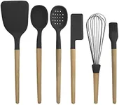 Country Kitchen Non Stick Silicone Utensil Set with Rounded Wood Handles for Cooking and Baking