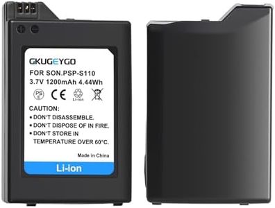 GKUGEYGO 2-Pack PSP-S110 Rechargeable Battery for PlayStation PSP 2000/3000 Series (2000 2001 2002 2003 2004 2005 2006 2008 3000 3001 3002 3003 3004 3005 3006 3008) - 1200mAh Safe Lithium Ion