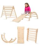 WoodandHearts Set of 3 for Kids Toddlers Rock with ramp - Montessori Climber Ladder Slide - pikler triangle set - climbing toys for toddlers - Arch Toy for Toddler (1-6 years)