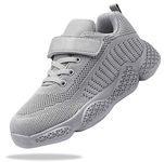 Shoful Boys Trainers Kids Tennis Shoes Girls Running Sport Shoes Lightweight Breathable Knit School Shoes Toddler Casual Walking Athletic Shoes Grey Size 7 UK Child