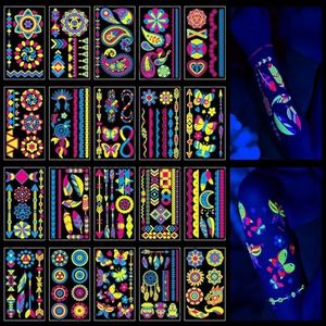 Glow in The Dark Temporary Tattoos 20 Sheet 160+Styles UV Neon Fluorescence Waterproof Tattoo Stickers Body Face Fake Tattoos Perfect for Adult, Rave Festival Accessory Party Supplies