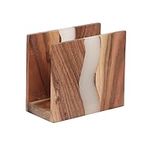 LAVAUK Acacia wood & Transparent Epoxy resin Napkin holder for table, Rustic farmhouse napkin organisation for kitchen, dining, counter tops, restaurant or outdoors | 6x5x2.5 inches|(Cloudy White)