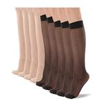 9 Pairs Nylon Silky Sheer Knee High Stockings with Reinforced Toe 20 Denier