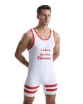 Viisendy Pro Men's Wrestling Singlets Athletic Supporters Sport Bodysuit Sleeveless Training Wrestling Leotards Weightlifting Jumpsuits White Red L