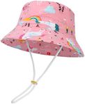 MASOCIO Baby Sun Hat Toddler Kids Girls Summer Bucket Hats Cap Adjustable Chin Strap Age 2 3 4 5 6 Years Pink