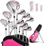 Golf Clubs for Women Left Handed Complete 14-Piece Set with Driver Fairway Hybrid Irons Putter Stand Bag & 3 Headcovers - Beginner Womens Golf Set Pink