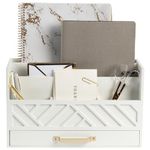 BLU MONACO White Wooden Desk Organizer with Drawer and Gold Handle - Desk Organizers and Accessories for Office Organization and Storage - Home, Office and Classroom Desk Supplies and Organizers