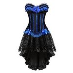 Grebrafan Gothic Striped Corset Push up Bustier with Fluffy Pleated LayeBlue Tutu Skirt (UK(6-8) S, Blue)