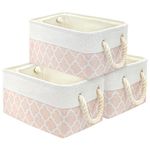 Storage Basket Bins - Fabric Basket&Decorative Baskets Storage Box Cubes Containers W/Handles for Clothes Storage Books, Home, Office (Pink/White, 36X26X17 (3 Pack))