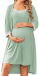 Ekouaer Women Lace Maternity Nursing Gown and 3/4 Sleeve Robe Set Double Layer Breastfeeding Nightgown Slip Dress & Bathrobe Light Green S