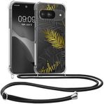 kwmobile Crossbody Case Compatible with Google Pixel 9 / Pixel 9 Pro Case Strap - Palm Leaves Yellow/Grey/Transparent