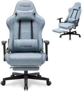 GTRACING Gaming Chair Breathable Fabric, Racing Style Computer Chair for Adult, Adjustable Reclining Backrest and Lumbar Support, Stylish High Back Chair for Gaming and Office (Light Blue)