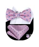 Dubulle Mens Pretied Bow Tie Set Paisley Floral Bowtie for Men and Pocket Square with Cufflinks Set,Pink Blue