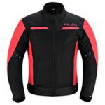 FOXFULL MOTORCYCLE JACKET MENS CE ARMORED BIKERS RIDING RACING WATERPROOF ALL SEASON JACKET, Red, X-Large