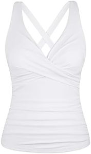 Hilor Underwire Bathing Suit for Big Busted Women Push UpTankini Top with Bra Support Cross Back Swimsuits White 18