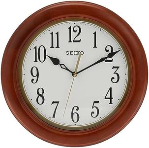 SEIKO 12 Inch Round Wood Classic Wall Clock, White,Brown