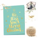 Merry Christmas Gold Foil Greeting Card Gift Tags. Mint Green and Golden Pack of 25. With Jute String for attaching to Gift Box, Cake Box.…