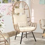 YITAHOME Outdoor Narrow Egg Chair, Patio Wicker Basket Chair with 370lbs Capacity Indoor Egg Chairs with Stand & Cushion Cocoon Chair for Bedroom, Patio, Balcony (Beige)