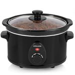 Andrew James Slow Cooker, Removeable Easy Clean Ceramic Bowl, 3 Temperature Settings, Energy Efficient, Tempered Glass Lid, Cool Touch Handles & Non-Slip Feet (Black, 1.5L)