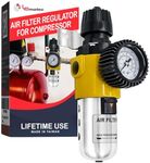 LE LEMATEC Air Compressor Filter & Air Regulator 1/2-Inch NPT, 150 PSI Heavy Duty Air Pressure Regulator, Inline Compressed Air Dryer & Water Separator with Easy Drain Valve & Adjusting Lock (AS209)
