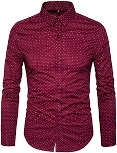 MUSE FATH Men’s Printed Dress Shirt-Cotton Casual Long Sleeve Shirt- Interview Dress Shirt-Wine Red-L