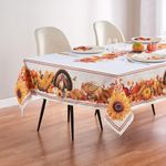 Kadut Thanksgiving Turkey Tablecloth, Autumn Leaves Fall Tablecloth (60 x 126 Inch) for 8 Foot Rectangle Tables Heavy Duty Fabric Stain Proof Table Cloth for Harvest, Holiday, Parties Table Cover