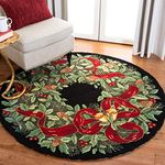 SAFAVIEH Vintage Poster Collection 6' x 6' Round Black/Green VP323A Handmade Christmas Wreath Novelty Premium Wool Area Rug