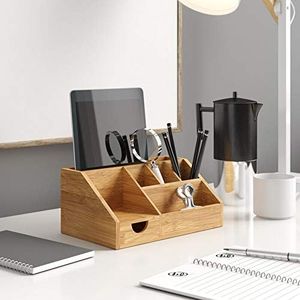 Organiseur de bureau en bois, organiseur de bureau en bambou/porte-stylo de bureau / boîte à crayons - Organiseur de bureau pour l'école, la maison, le bureau