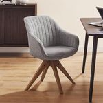 Art Leon Desk Chair - Mid Century Modern Office Chair No Wheels, Swivel Accent Chair with Oak Wood Legs, Fabric Upholstered Arm Chair, Gray
