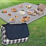 YAOMAISI Comfortable Picnic Blanket,200 x 200cm Large Beach Blanket,camping Blanket,with handle,waterproof bottom,machine washable,outdoor foldable hiking blanket soft and portable (Blue Grid)