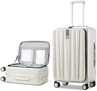 Hanke 26 Inch Checked Luggage with Spinner Wheels Top Open PC Hard Suitcases Aluminum Frame Travel Luggage Rolling Suitcase(Ivory White)