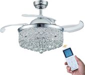 oltao Tiara Silver Chandelier Fan with Noiseless Retractable Blade, BLDC Motor, Forward/Reverse Motion, Premium Remote with Screen, 3 Colour LED Light