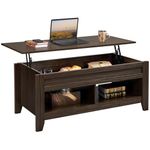 Yaheetech Lift Top Coffee Table with Hidden Compartment & 2 Open Shelves, Rising Tabletop Pop Up Dining Table for Living Room, 47.5'' L, Espresso