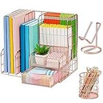 Desk Organizer,3 in 1 Desktop Storage Organizer with Drawers,Large Metal Desk Supplies Accessories Rack for Home Office School Organization & Décor, Desk File Holder with Pen Holder,Phone Holder