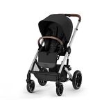 Cybex Balios S Lux 2 Stroller Front Facing or Parent Facing Seat with All-Terrain Wheels and Front Wheel Suspension, One-Pull Harness, One-Hand Fold, Extra Large Storage Basket - Silver Frame and Moon Black Seat