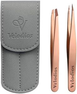 2-Pack Precision Tweezers for Eyebrows, Facial Hair, Ingrown Hair Removal, Professional Stainless Steel Eyebrow Tweezers for Women and Men, Tweezer Set with PU Travel Case
