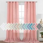 H.VERSAILTEX Linen Semi Sheer Grommet Curtains for Girls Room 95 Inch Long Soft and Luxury Linen Blended Curtain Panels Home Decoration Linen Curtains for Patio/Living Room Privacy Drapes, Coral Pink